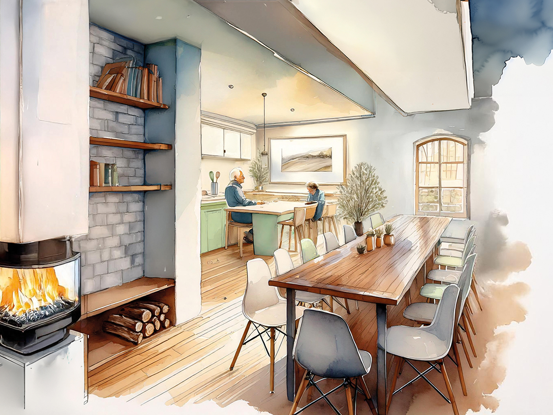 Image aquarelle pension de famille d'Orléans