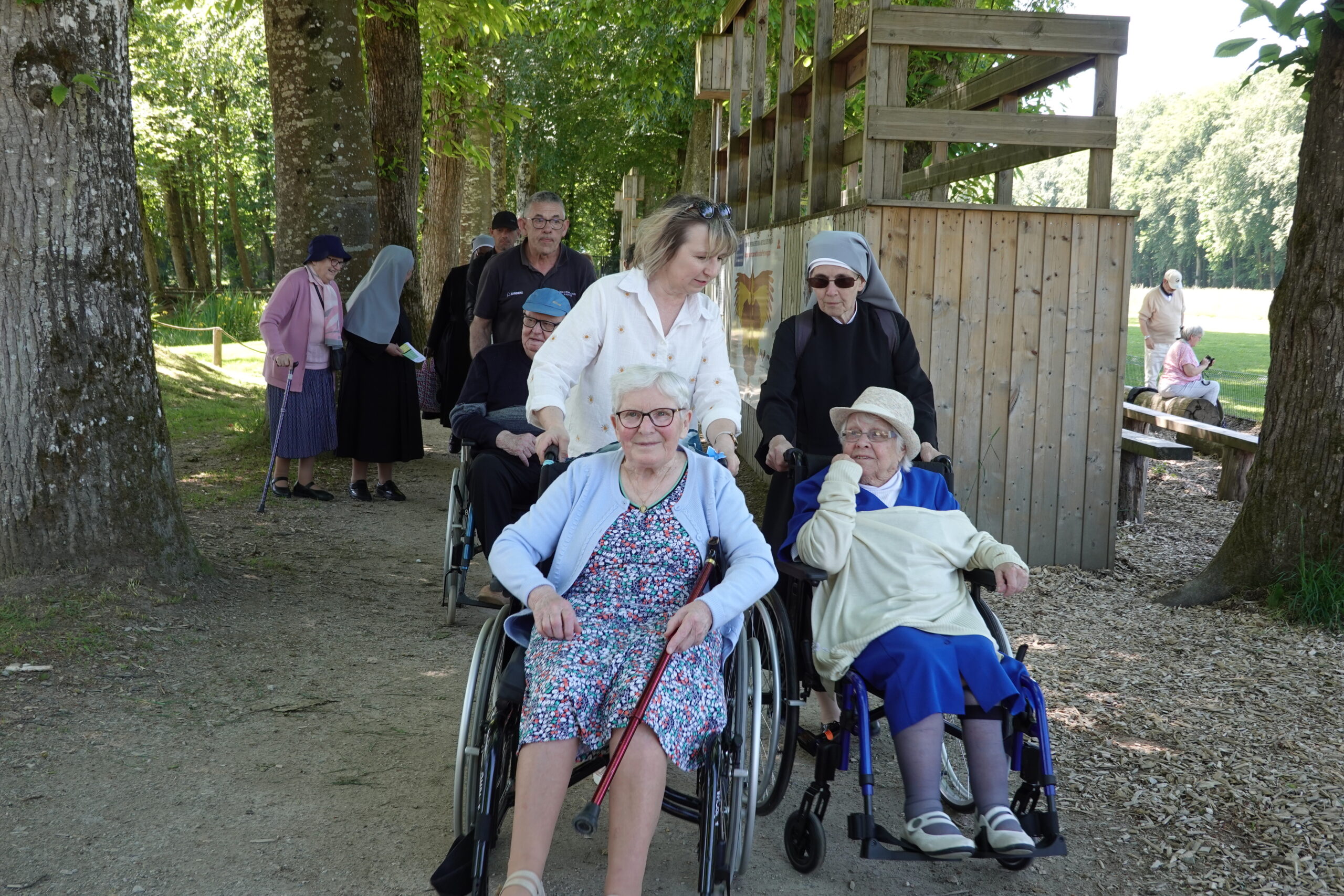 Personnes âgées au zoo avec des petites sœurs des pauvres au soleil