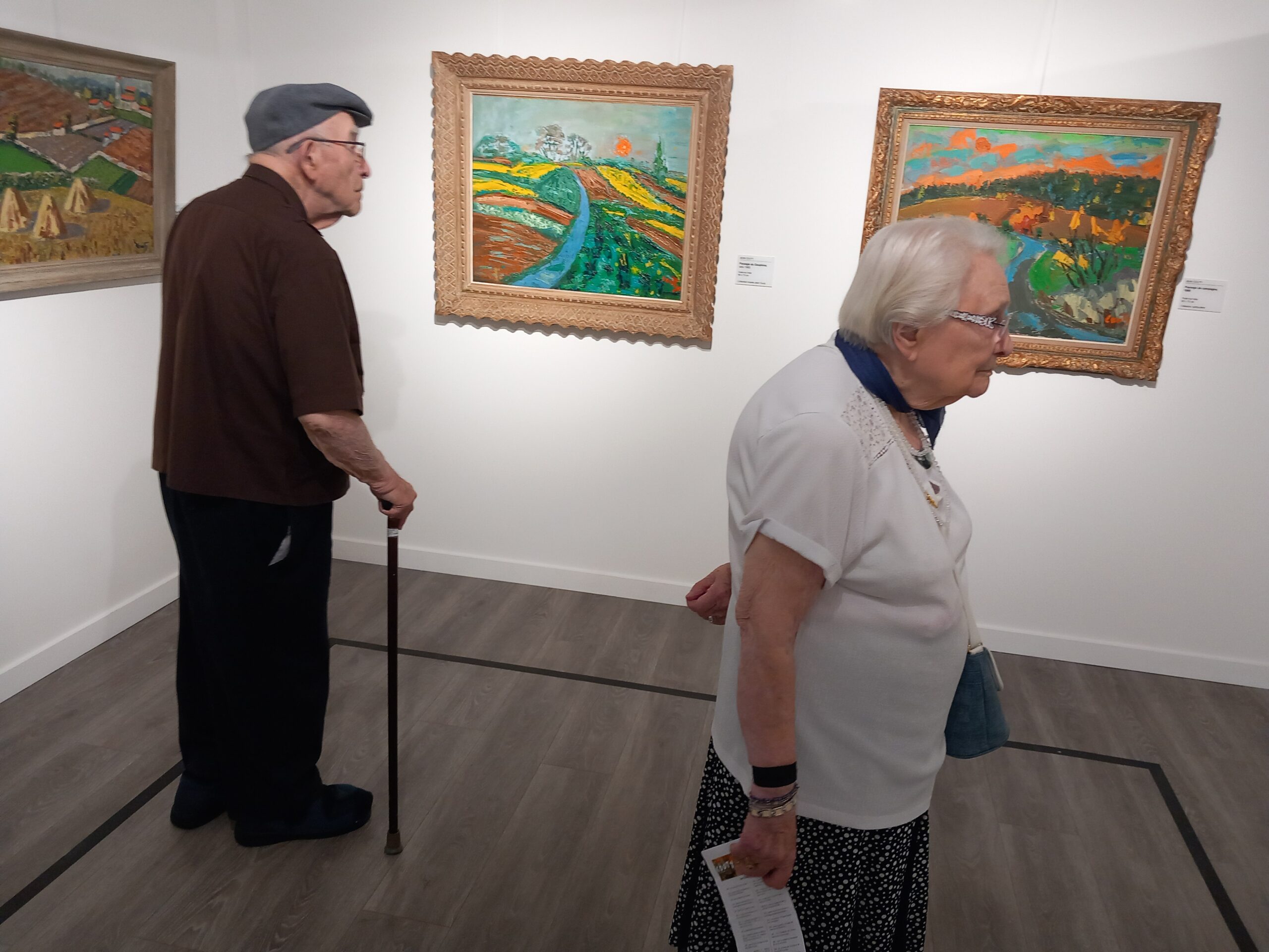Personnes âgées dans un musée qui regarde un tableau dans un musée